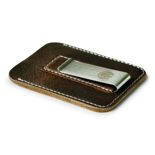 WALLET Slim Leather Wallet With Metal Money Clip - Dark Brown